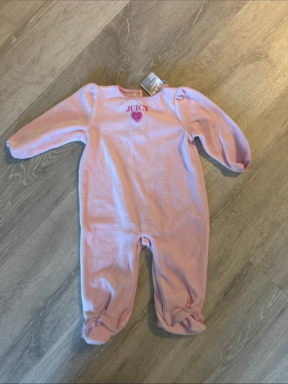Juicy Couture Light Pink Footed Baby One-Piece Romper with Heart Logo